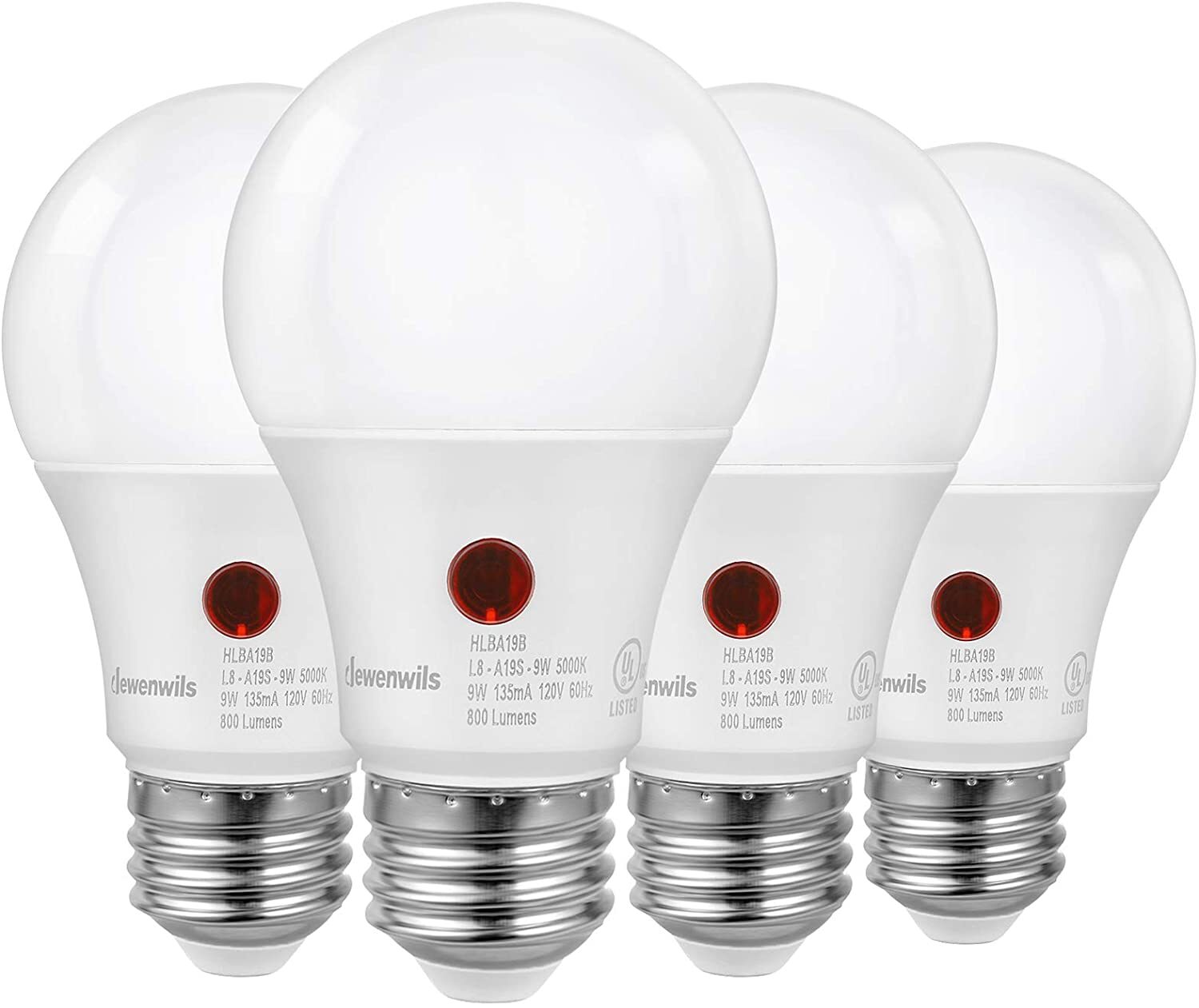 DEWENWILS 4-Pack Dusk to Dawn LED Bulb Outdoor A19 Light Bulbs 800LM Daylight 9W