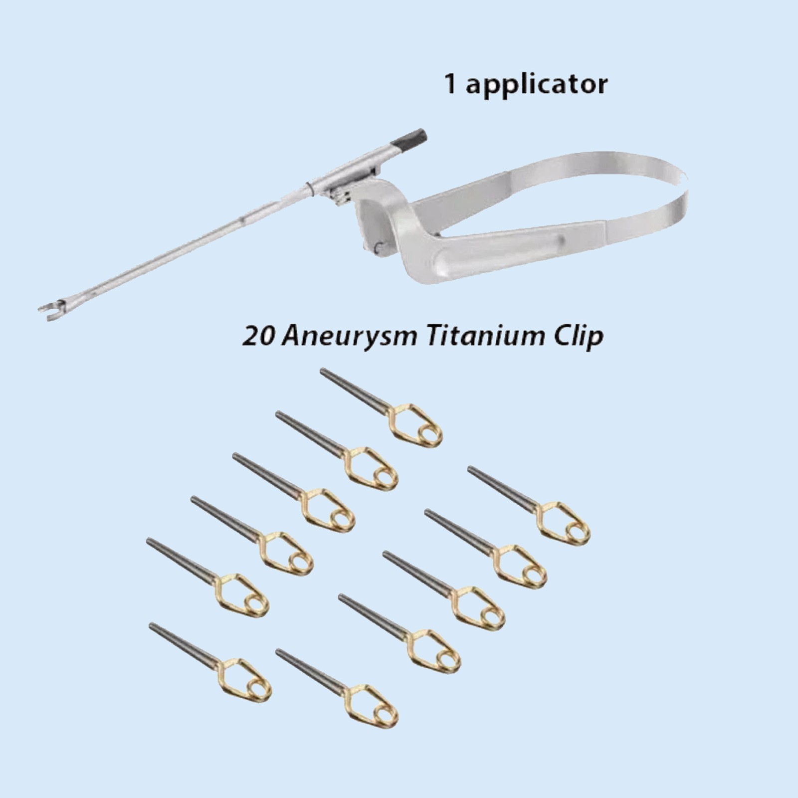 20 Aneurysm Clips & 1 Applicator for Neurosurgery SURGICAL INSTRUMENTS