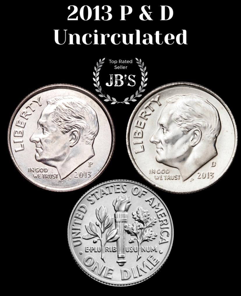 2013 P&D Roosevelt Dime (2) Coin Set - BRILLIANT UNCIRCULATED (BU)