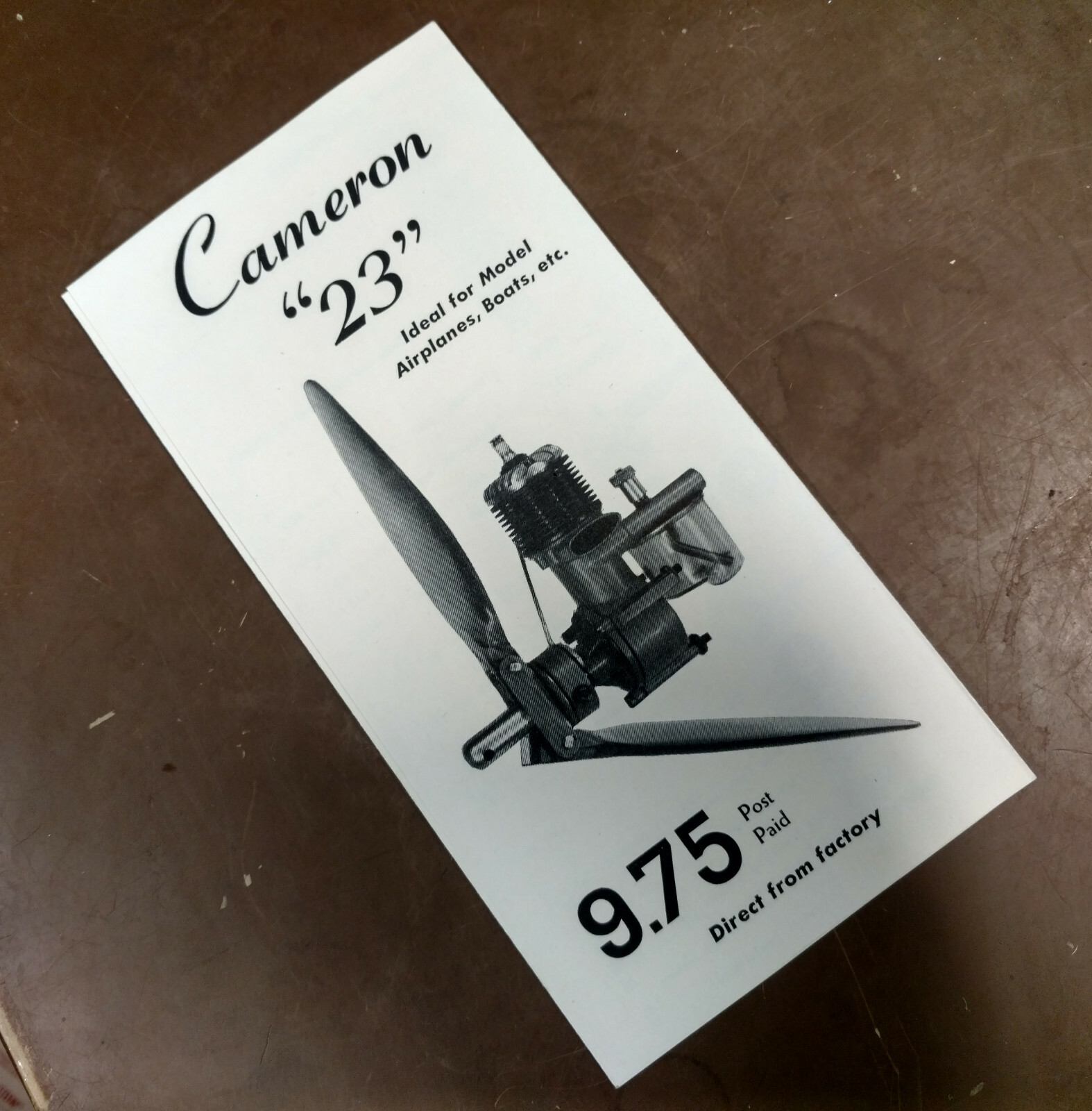 CAMERON 23 Model Airplane Engine original Brochure manual Excellent Condition