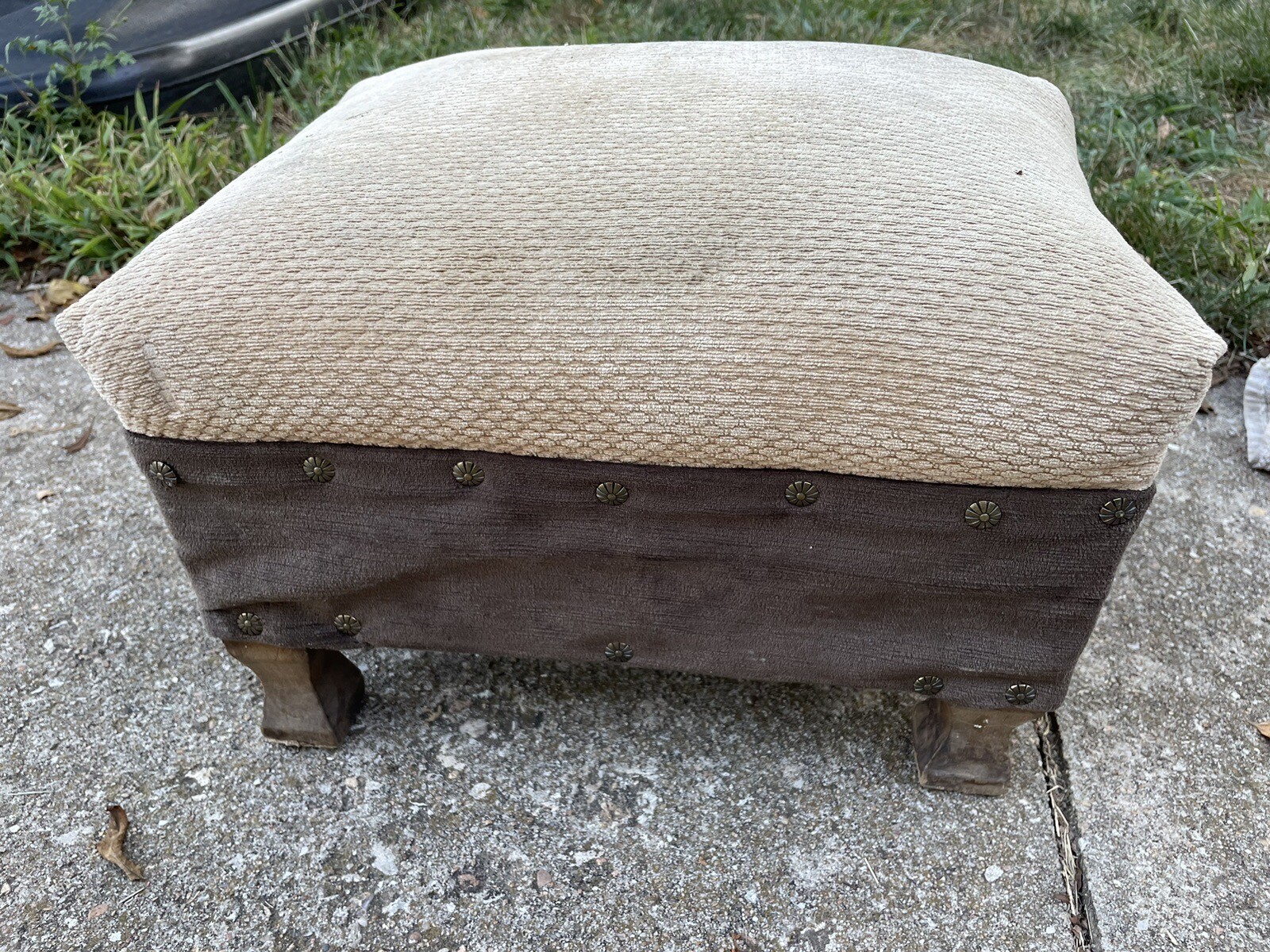 Vintage Very Heavy Solid Wood Block Foot Rest Ottoman BL
