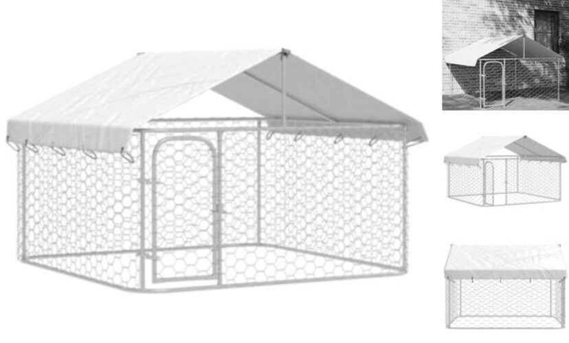 Dog Kennel Silver Galvanized Steel, polyethylene 78.7"L x 78.7"W x 59.1"H