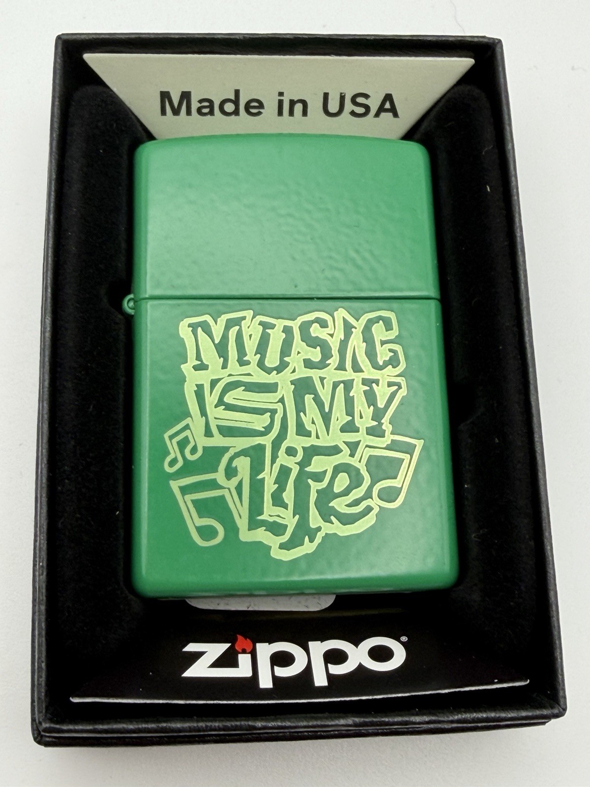 2023 Music Is My Life Green Matte Zippo Lighter NEW 48844