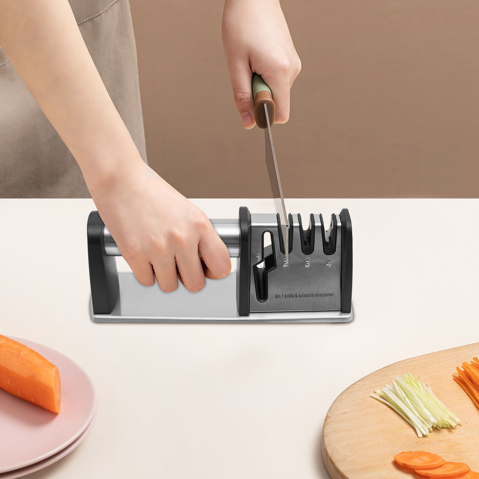 Manual Kitchen Knife Sharpener 4-Stage Knives&Scissors Sharpening Tool Accessory
