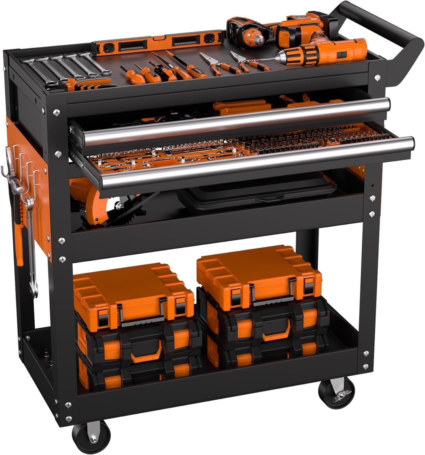 4/5 Tier Heavy Duty Rolling Tool Cart with Drawer&Pegboards for Garage Workshop