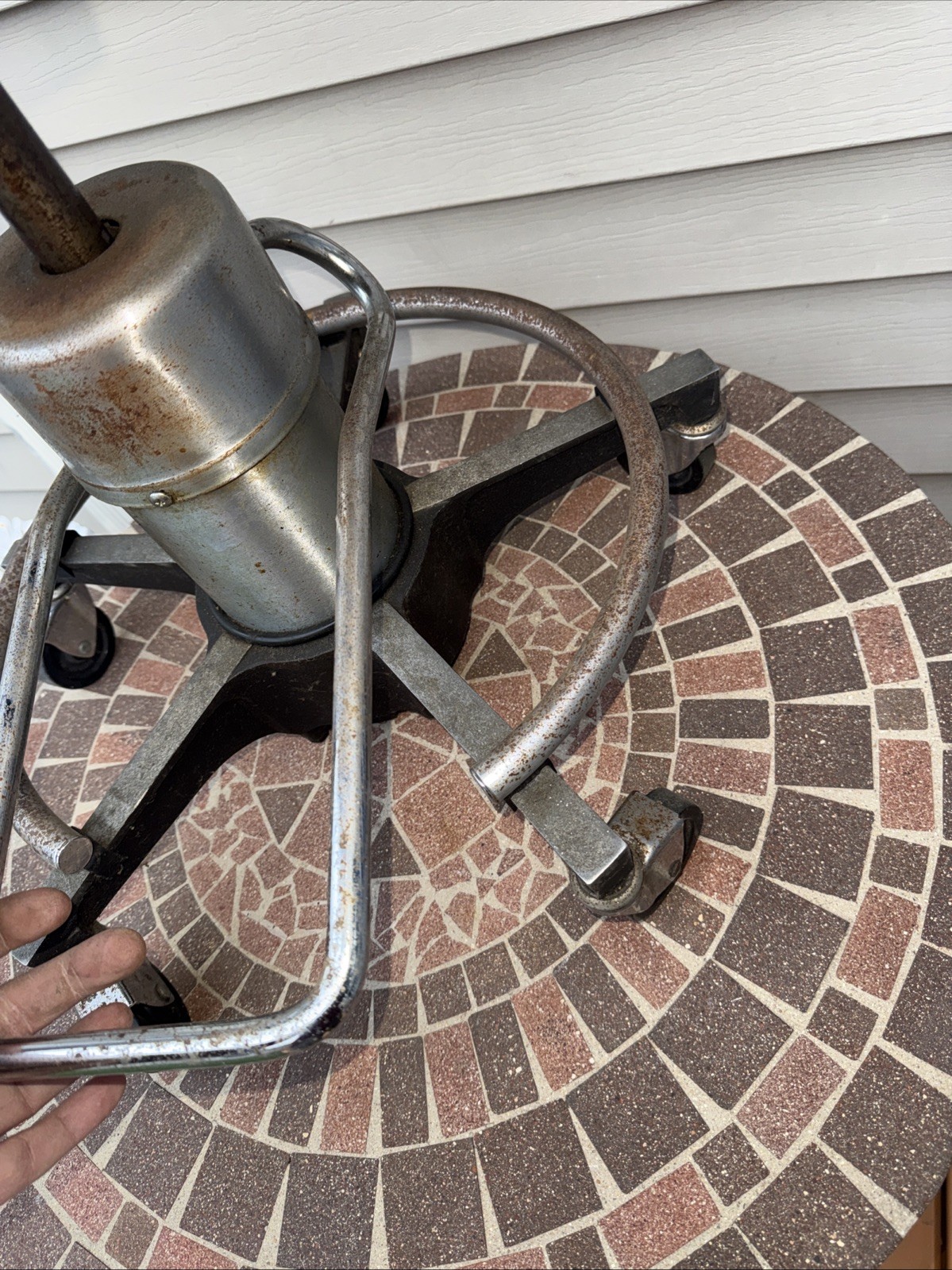 Vintage Foot Adjustable Medical Stool with Cast Iron Base. Rusty And Very Heavy