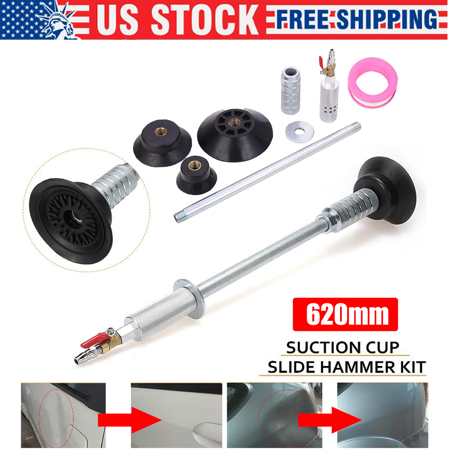 Air Pneumatic Dent Puller Car Auto Body Repair Suction Cup Slide Tool 3*Suction