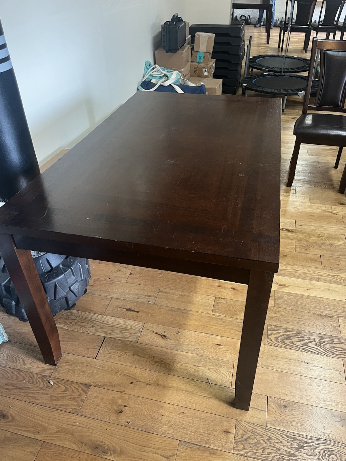 Dark Brown Rectangular Wood Dining Table Set with 4 Faux Leather Chairs