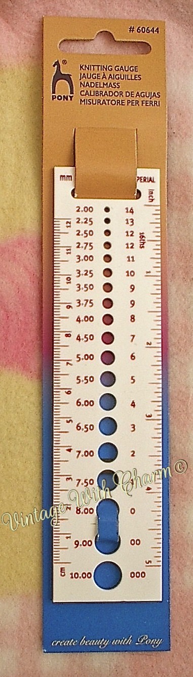 Pony Knitting Needle Gauge . Metric & Imperial. Covers 19 Knitting Needle Sizes