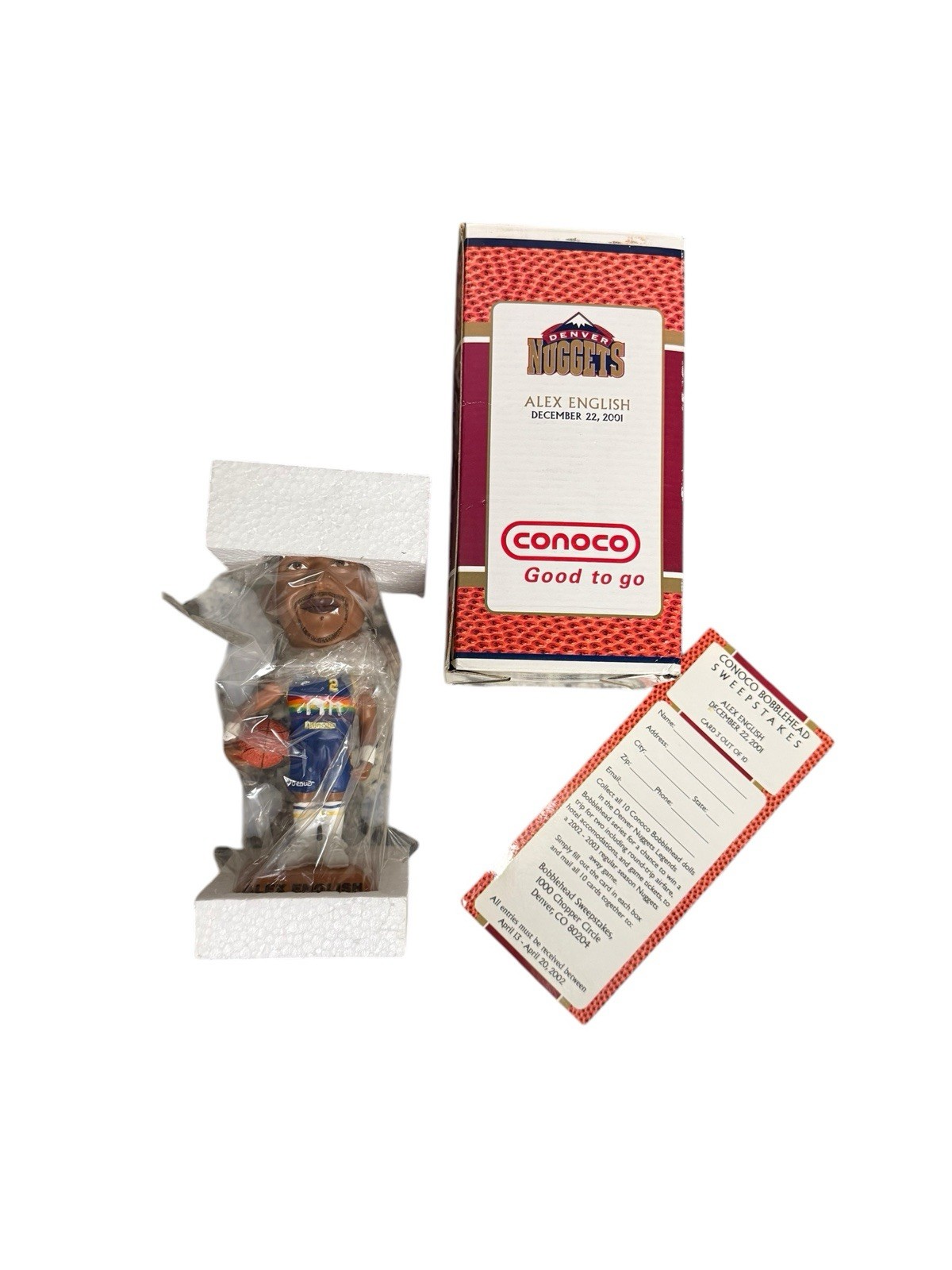 2001 Alex English 7” Denver Nuggets SGA Bobblehead New Sealed In Original Box
