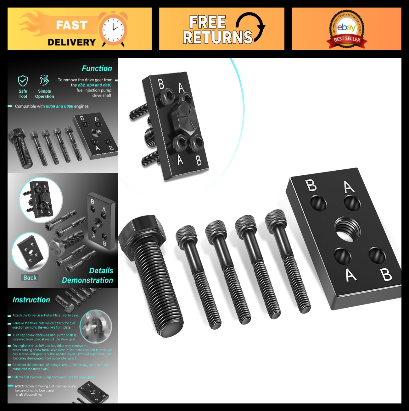 Drive Gear Puller Plate Tool for DB2 DB4 DE10 Fuel Injection - Easy Removal