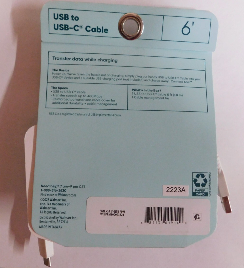 Onn USB To USB-C Glitter Cable-Purple & Mint 6FT