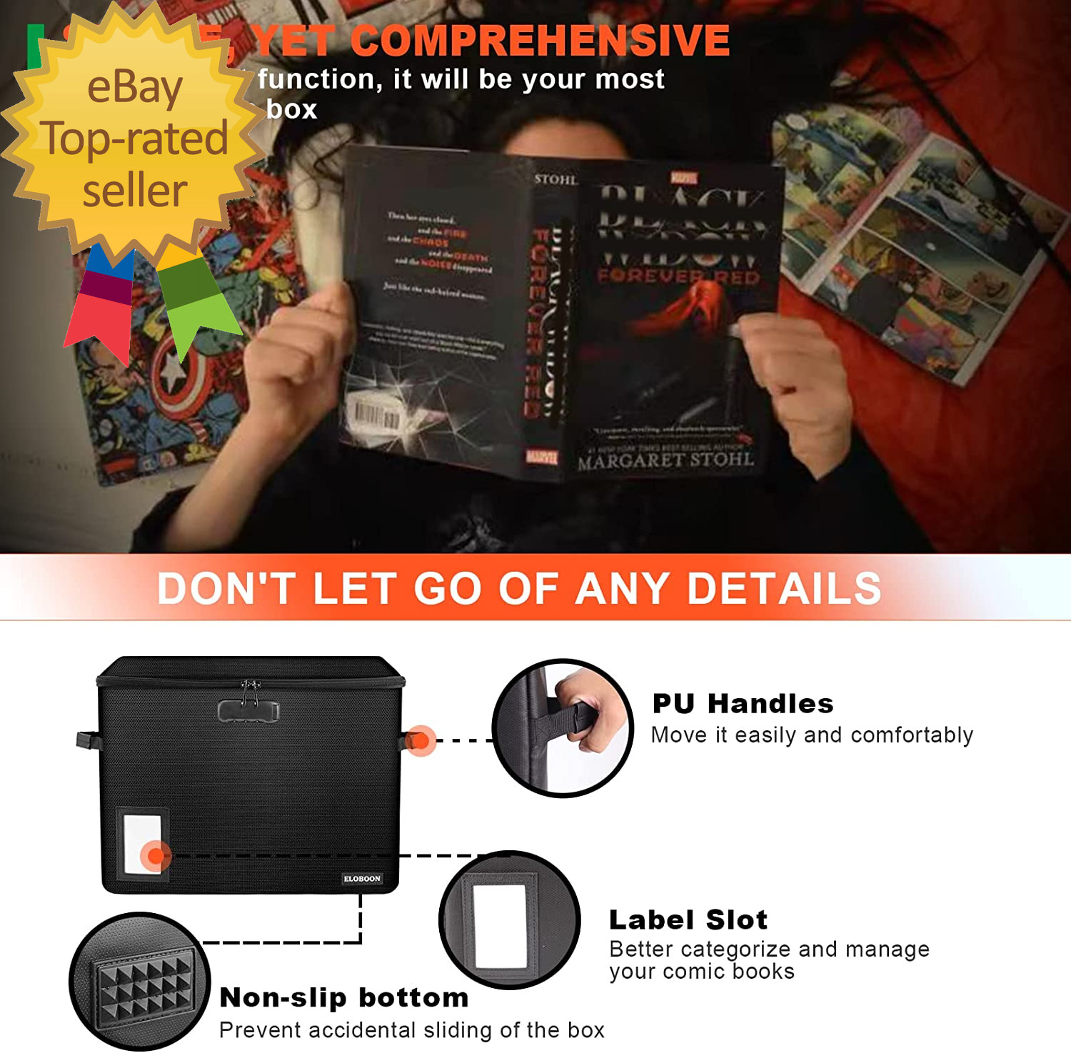 Comic Book Storage Box, Fireproof & Water-Resistant Comic Book Box with Lock an