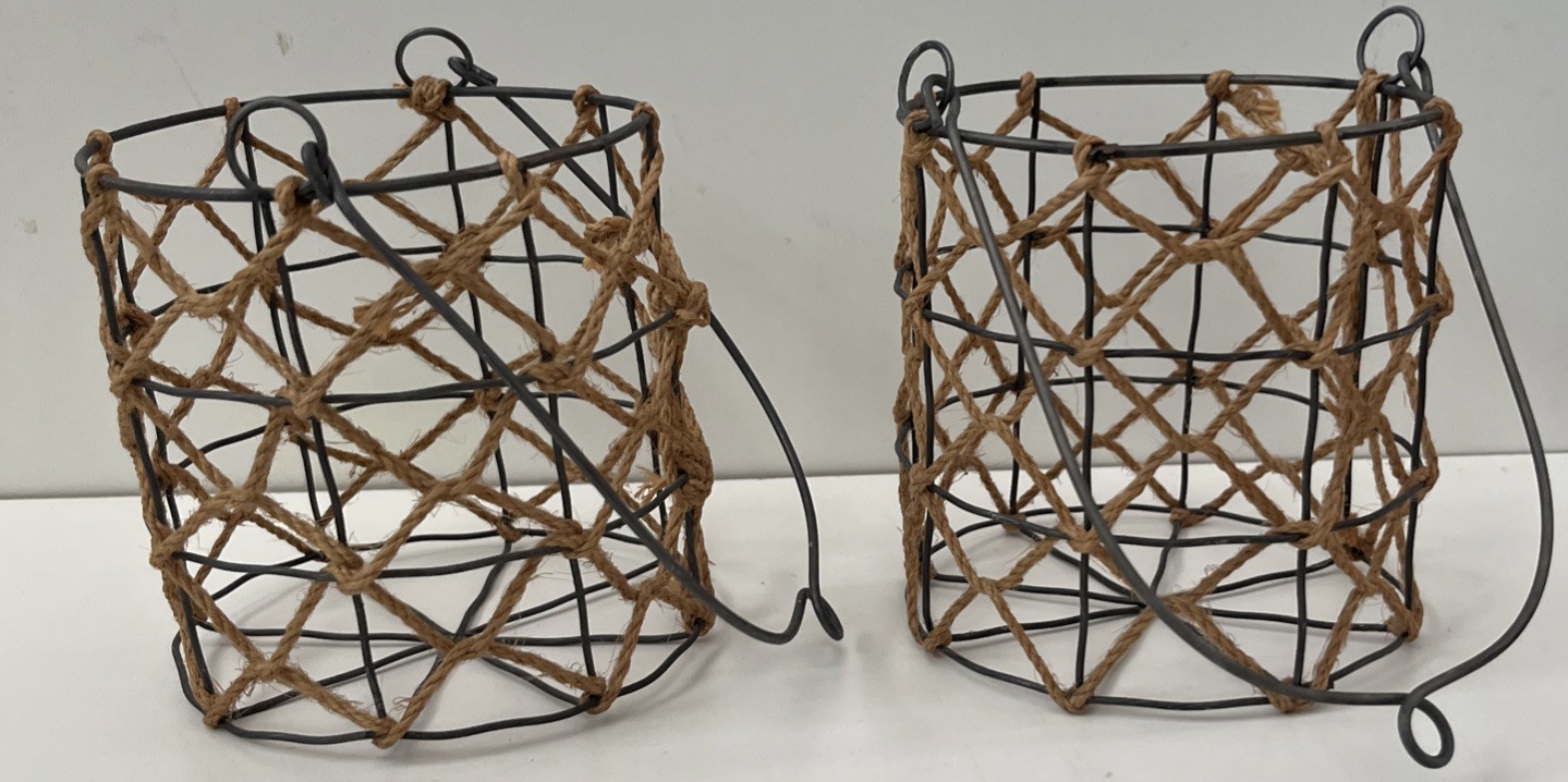 Wire net handled baskets set 4” Boho