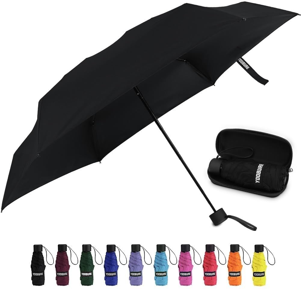 Yoobure Small Mini Umbrella with Case Light Compact Design 39.5 inches, Black