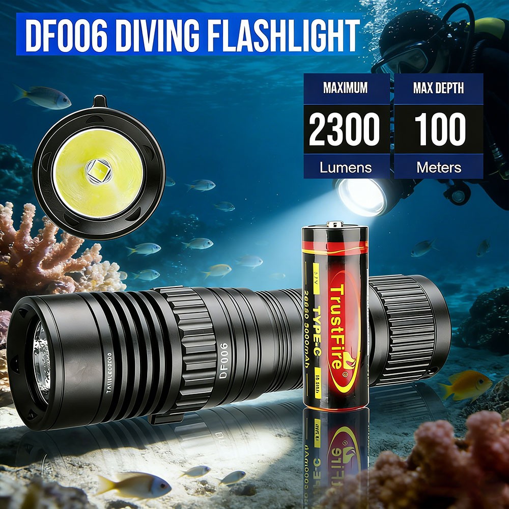 TrustFire 2300LM LED Diving Light 100m Waterproof Ideal for Scuba Photography US