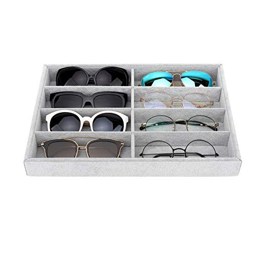 Sunglass Organizer Jewelry Tray, 8 Grids Velvet Tray Glasses Watch Storage