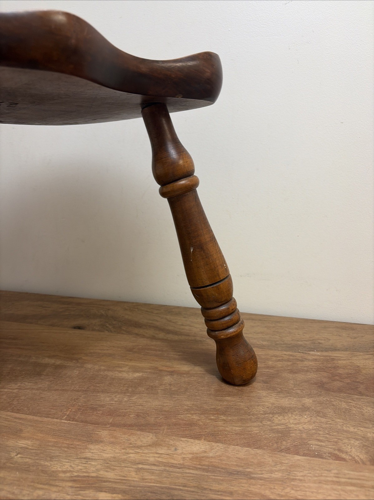 Vintage 3 Leg Maple Milking Stool #R82A Solid Wood Butt Or Saddle Seat Stool