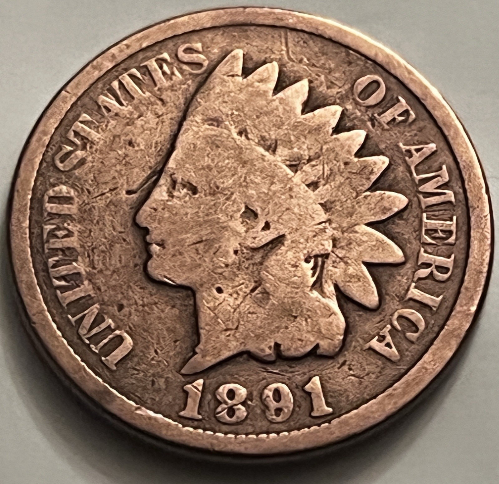 1891 Indian Head Cent — Strong Reverse — Rough Obverse — Copper BN772
