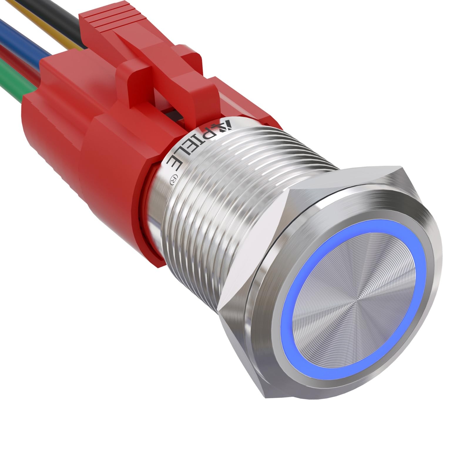 110V 16mm Latching Push Button Switch AC DC Angel Eye Halo Ring LED Metal 1NO...
