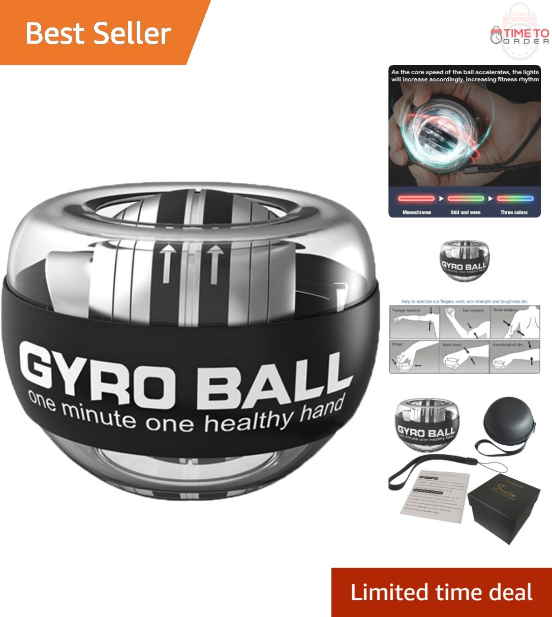 Auto-Start Wrist Power Gyro Ball Silicone LED Wrist Strengthener Forearm Exer...