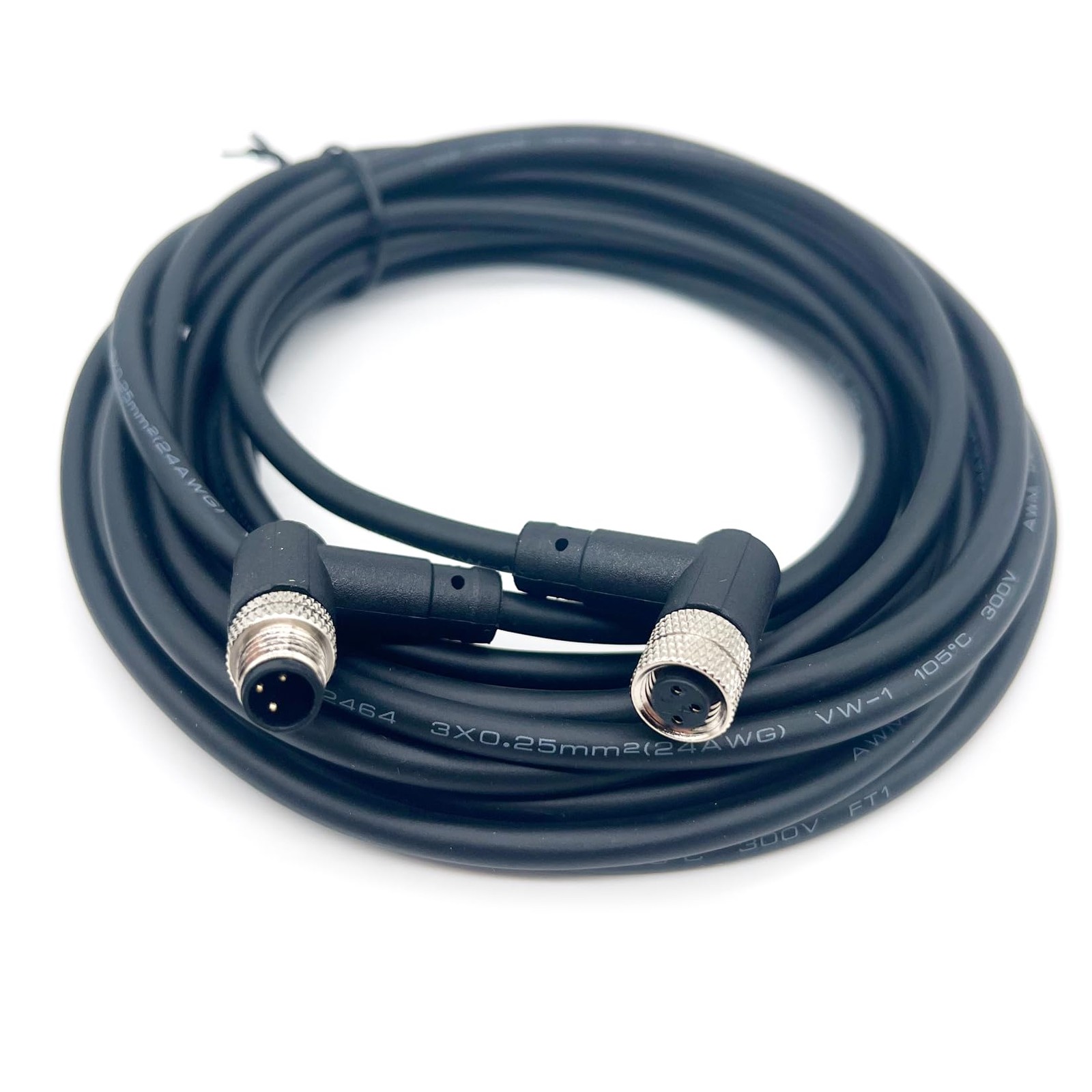 16.4Ft M8 3Pin Female to Male Sensor Connector Cable IP67 Rated AWG24 Wire
