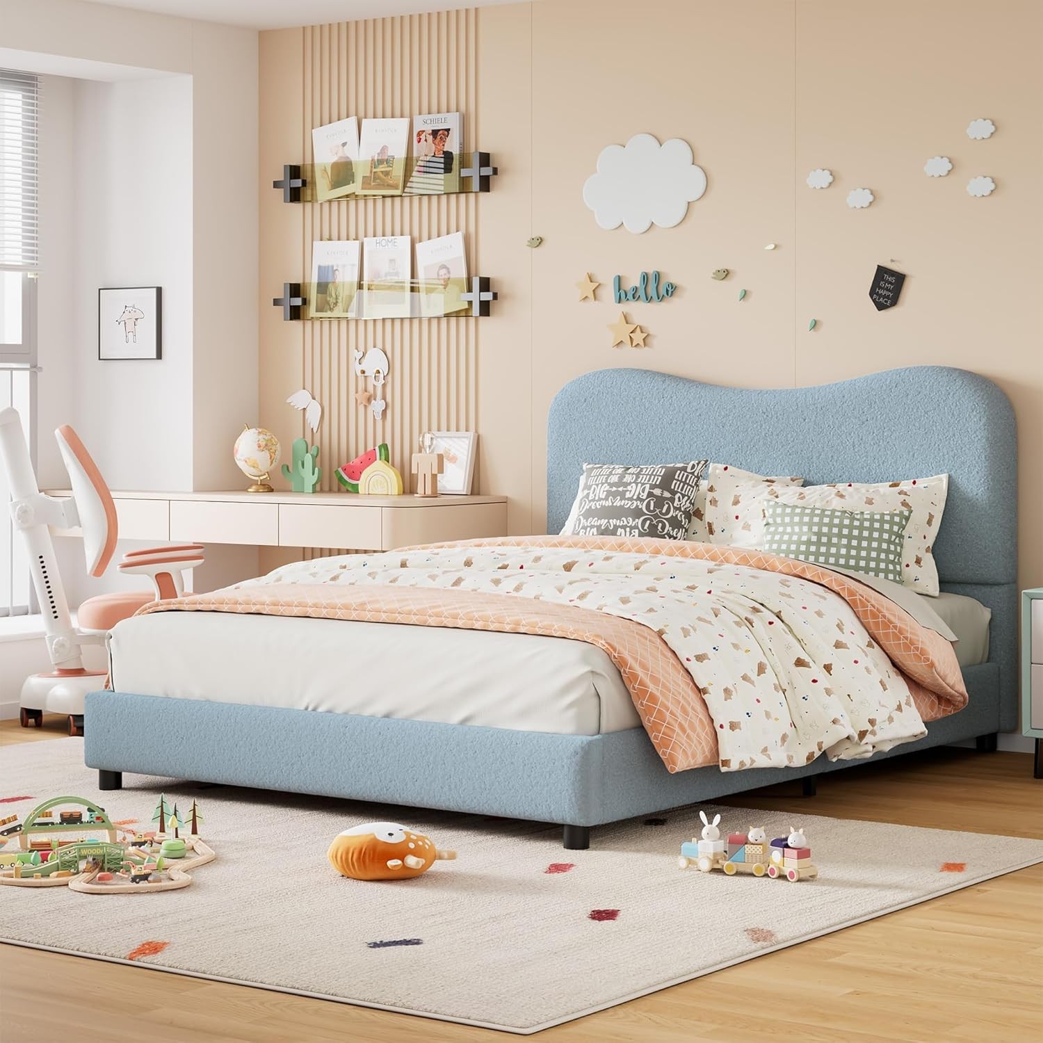 Twin/Full/Queen Upholstered Platform Bed, Wooden Slats Noise Free Easy Assembly