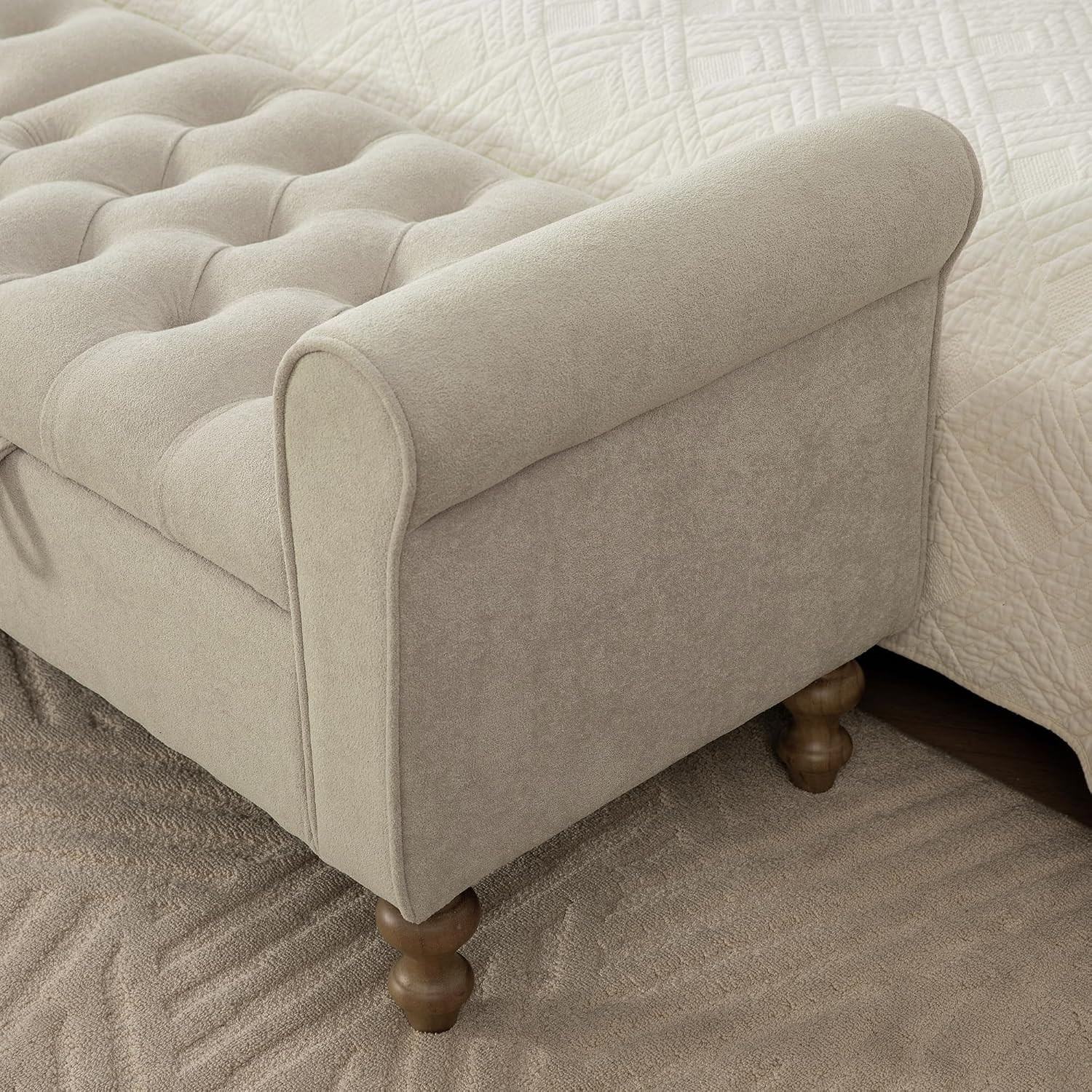 65.7" Modern Upholstered Storage Bench with Double Lids, Ottoman with Storage, O