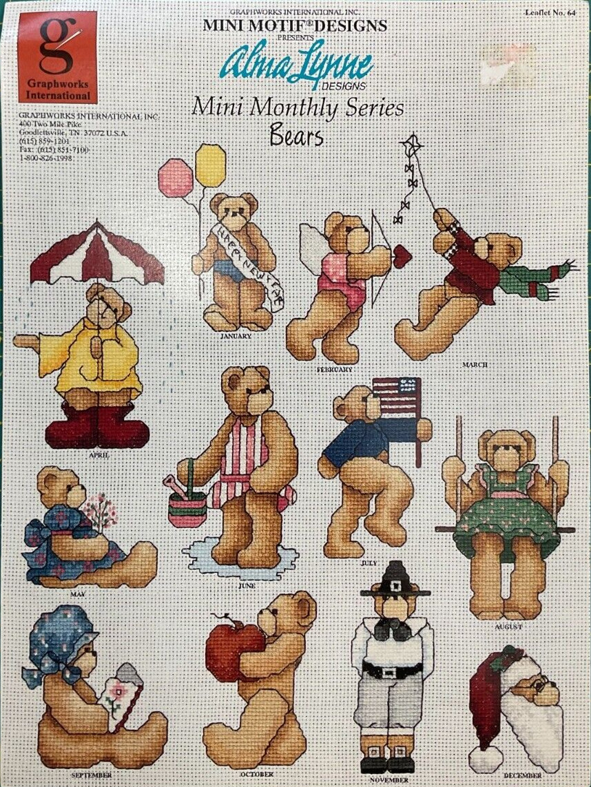 ALMA LYNNE DESIGNS - LEAFLET #44 - MINI-MONTHLY SERIES - BEARS BY GRAPHWORKS