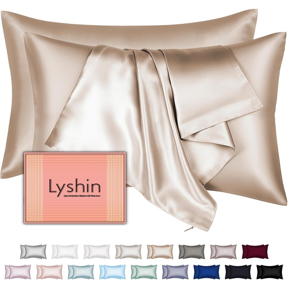2 Pack Mulberry Silk Pillowcases Standard Size 20x26 Inches Hidden Zipper Ultra