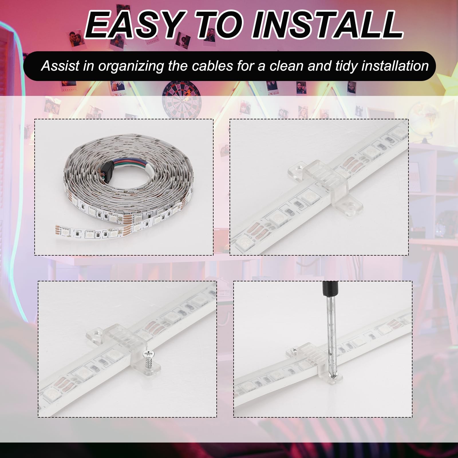 LED Strip Light Clips, 40 Pack Mounting Bracket Fixing Clips Plastic Clamp Ho...