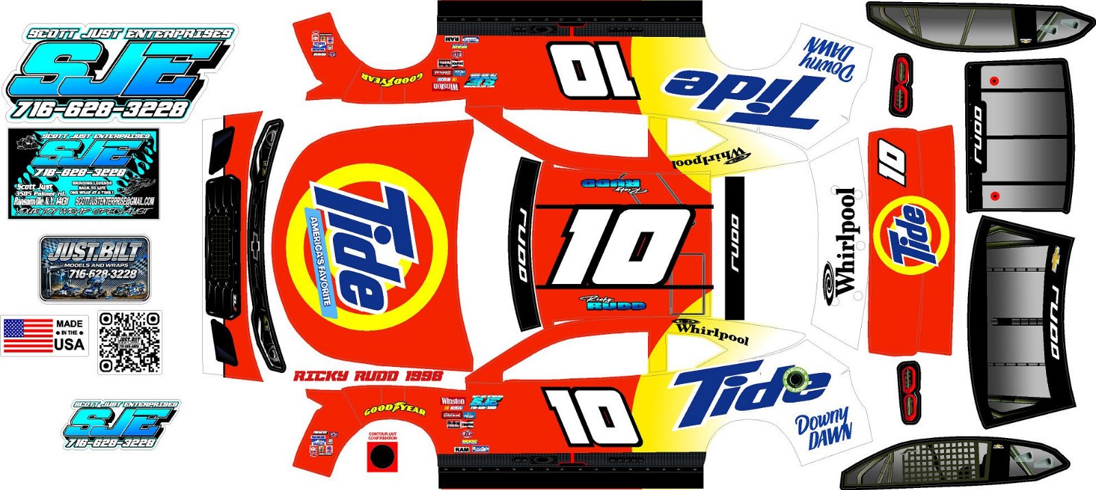 TEAM LOSI 1938  1X12 NASCAR  RICKY RUDD 1998 DECAL WRAP KIT CHEVY  BODY ONLY