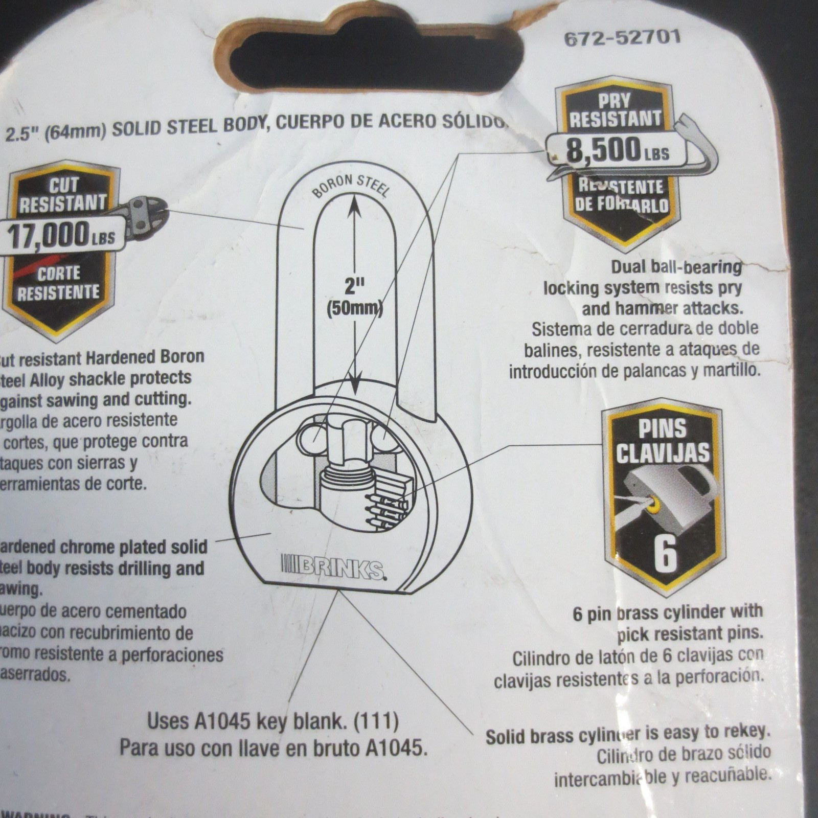 Brinks 2.5-in Steel Shackle Keyed Padlock 672-52701