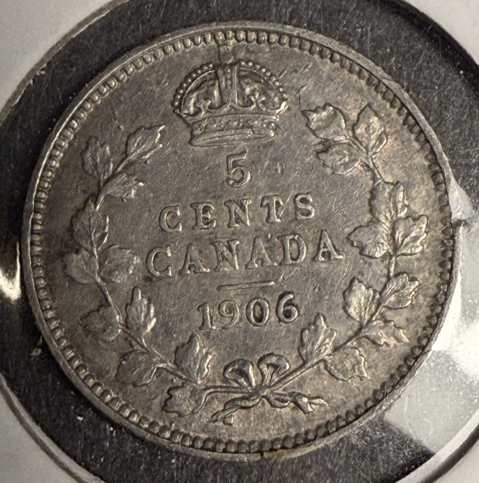 1906 Canadian 5ct Silver, XF. (18628)