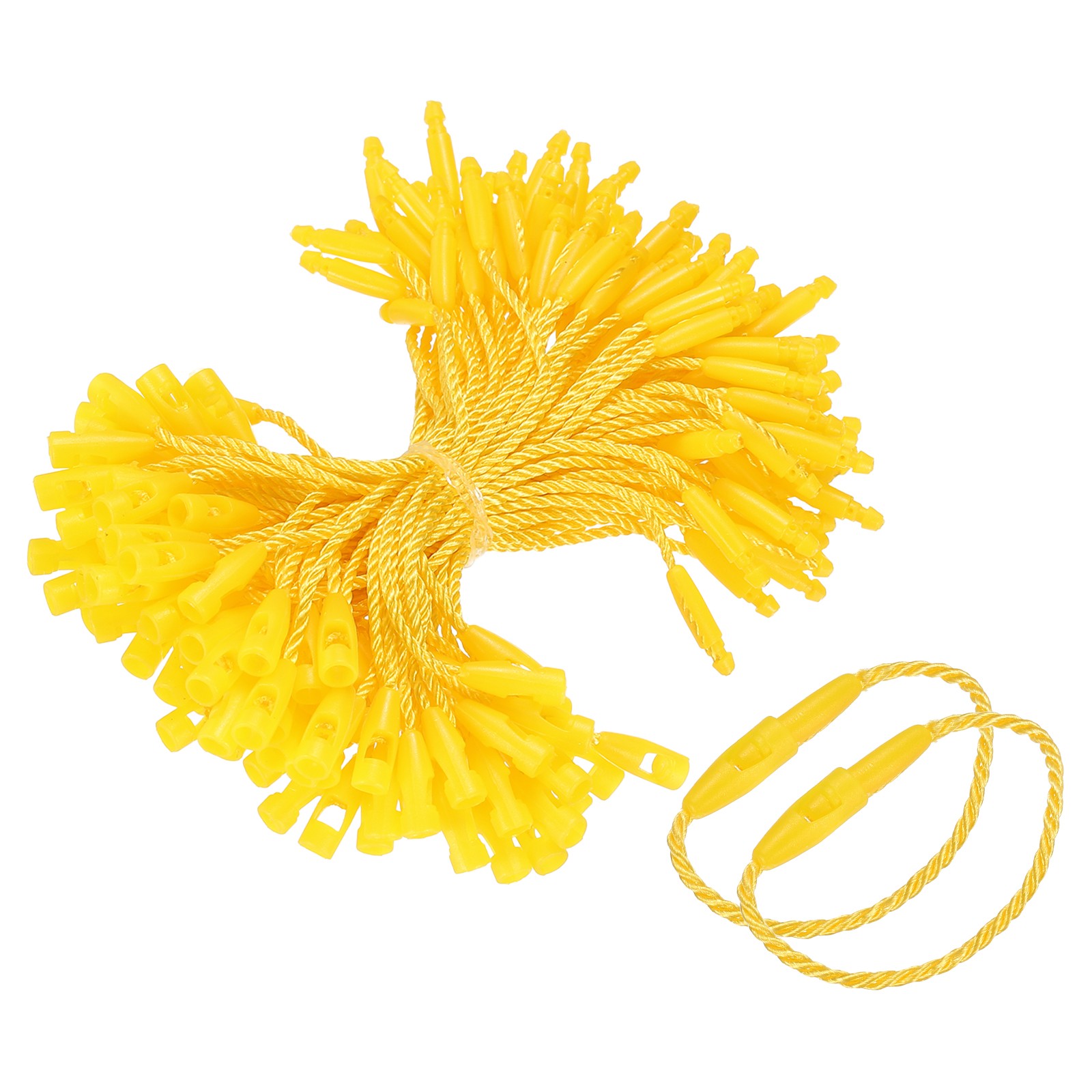 200 Pcs Polyester Hang Tag String 3" Snap Lock Pins Loop Fastener, Yellow