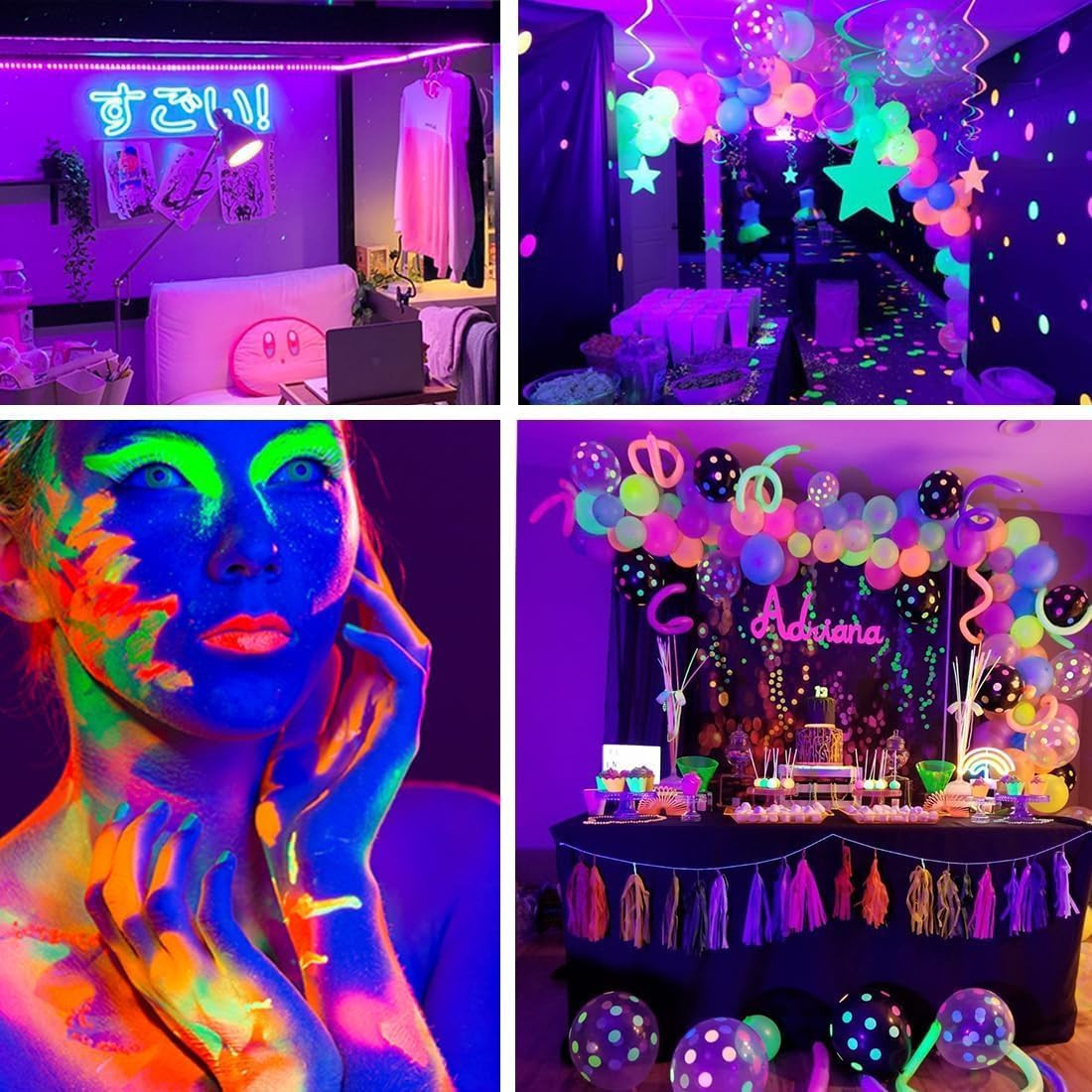 50 Foot Black Light Strips & Remote, Dimmable Flexible Blackights Strip Light...