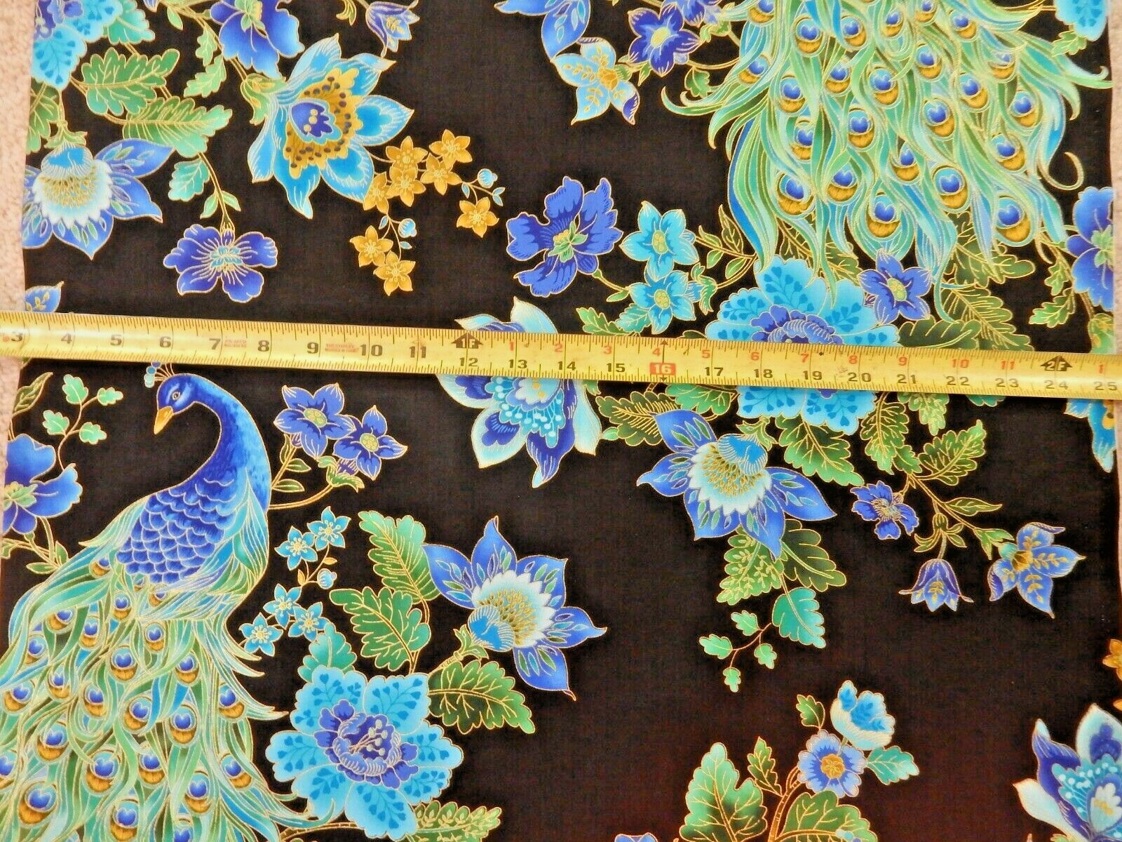 Peacock Peacocks PLUME Feathers black CM8662 Timeless durable cotton Fabric