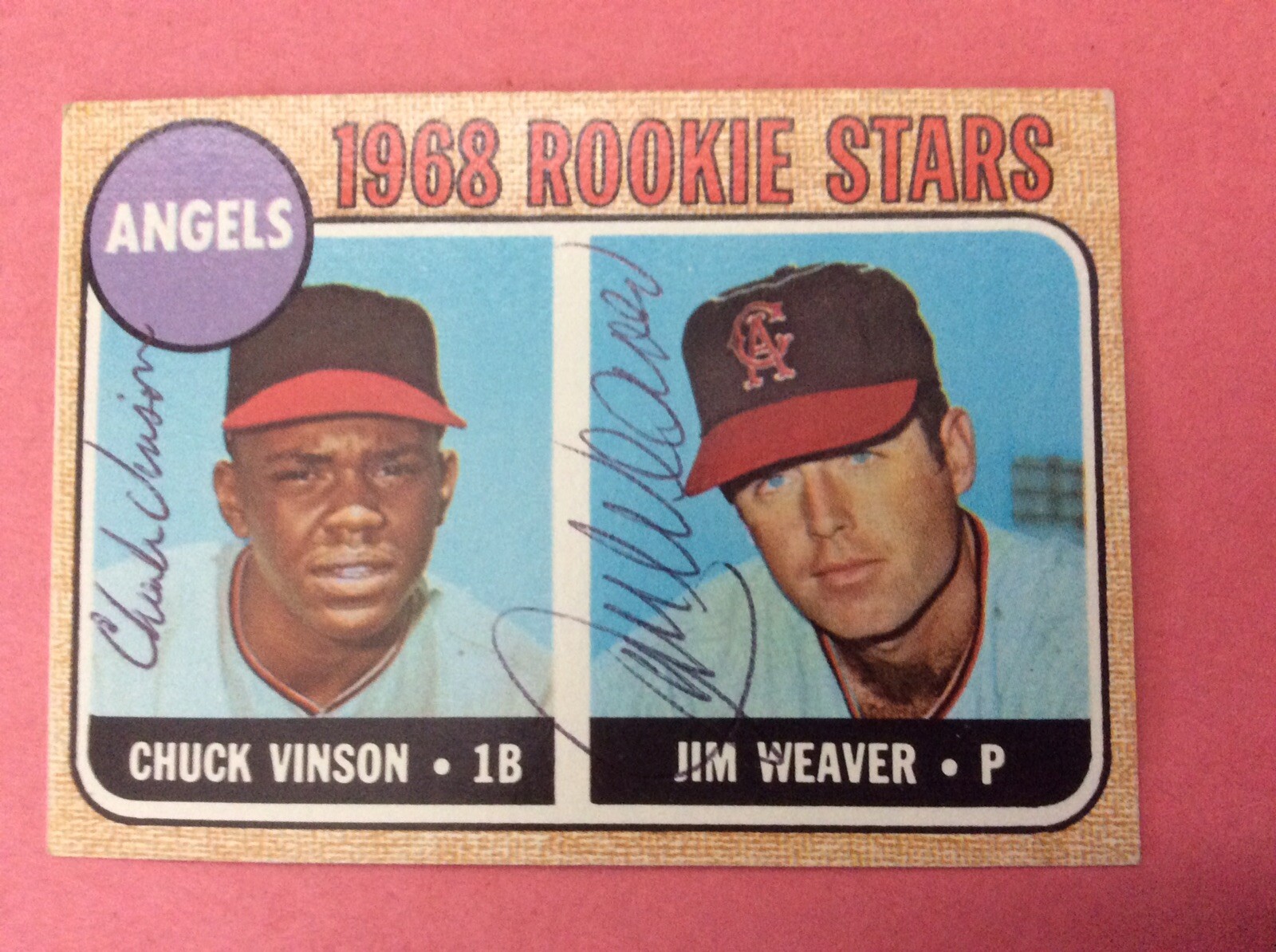 1968 Topps #328 Angels Rookie Stars Chuck Vinson, Jim Weaver Autographs.