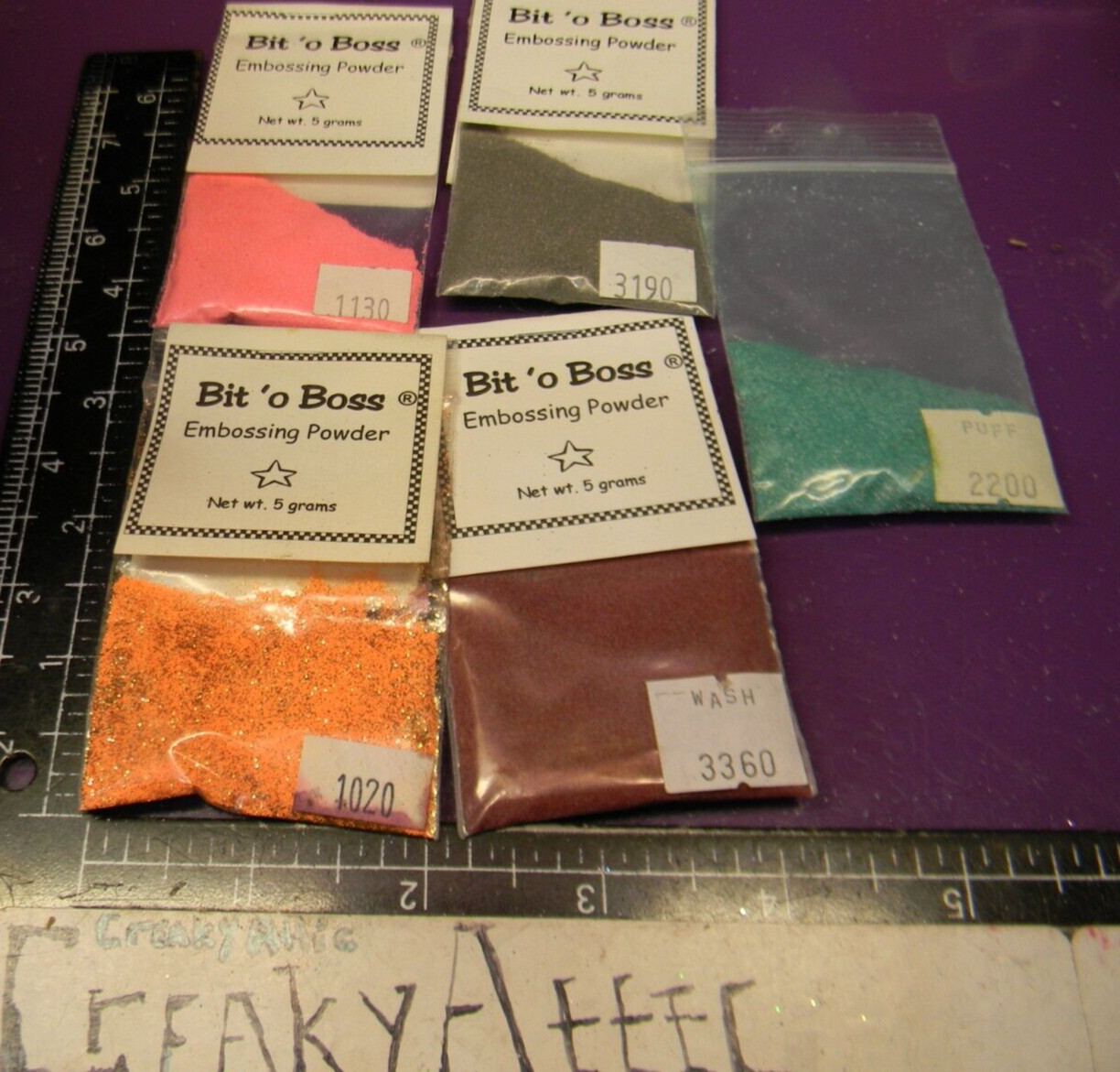 ORANGE GREEN BURGUNDY SILVER PINK 5 EMBOSSING POWDERS BIT O BOSS #691 CREAKYATTI