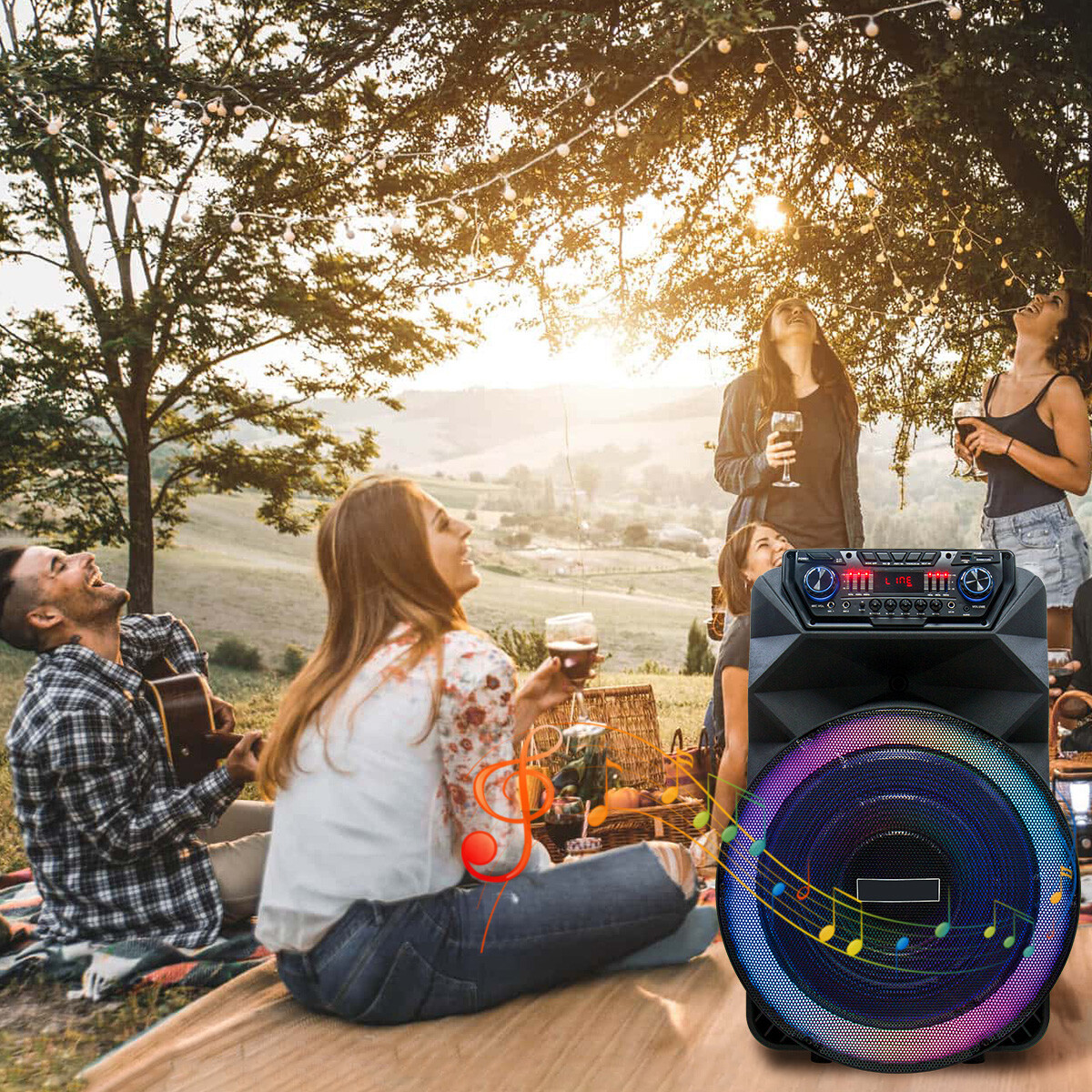 18" 4500W Portable Bluetooth Speaker with Wireless Mic Rechargeable Bass