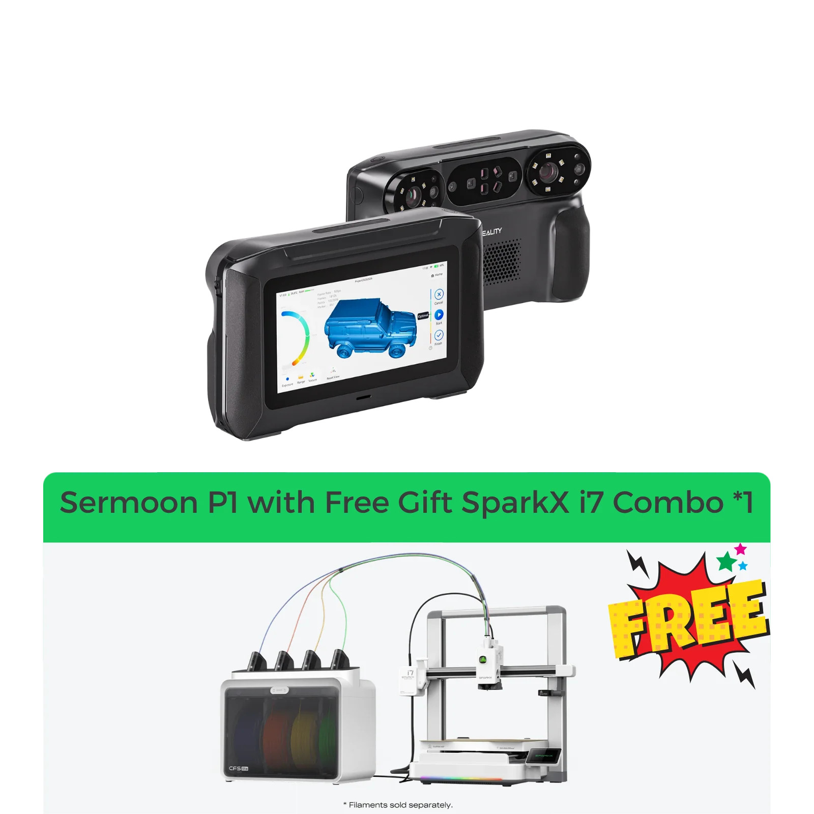 Creality Sermoon P1 3D Scanner With SPARKX i7 3D Printer