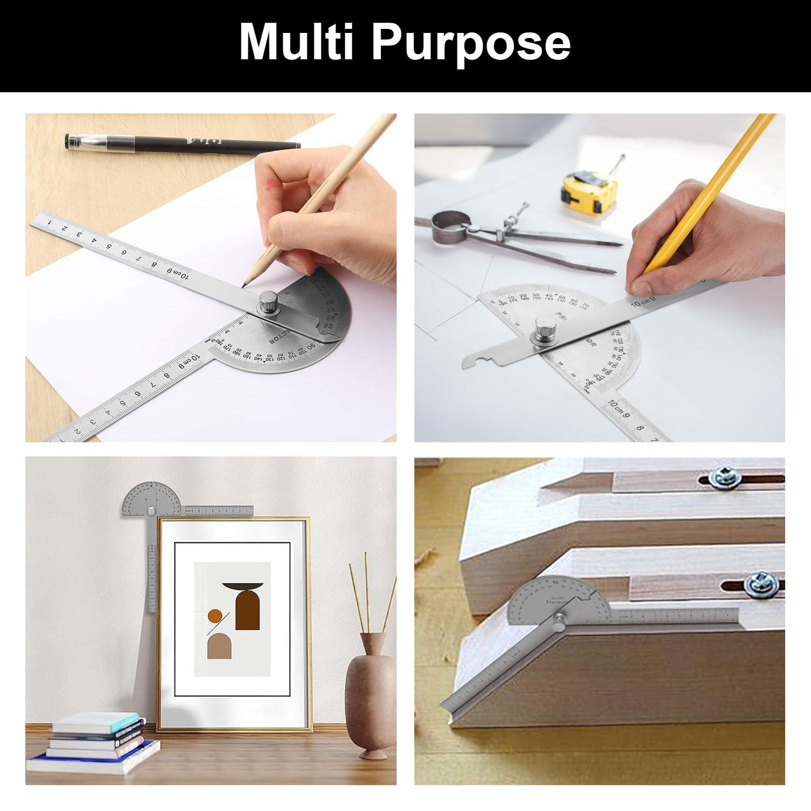 Stainless Steel Angle Protractor -180° Two Arm Ruler Adjustable Finder Angle ...