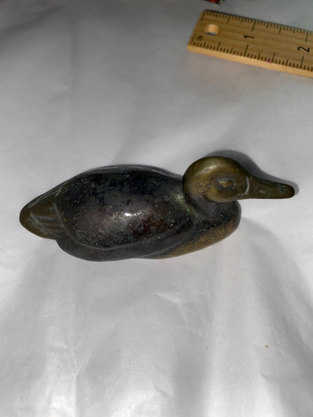 VTG SCOTT NELLES CAST BRONZE 1 3/4” TALL DUCK SCULPTURE SIGNED 'NELLES'