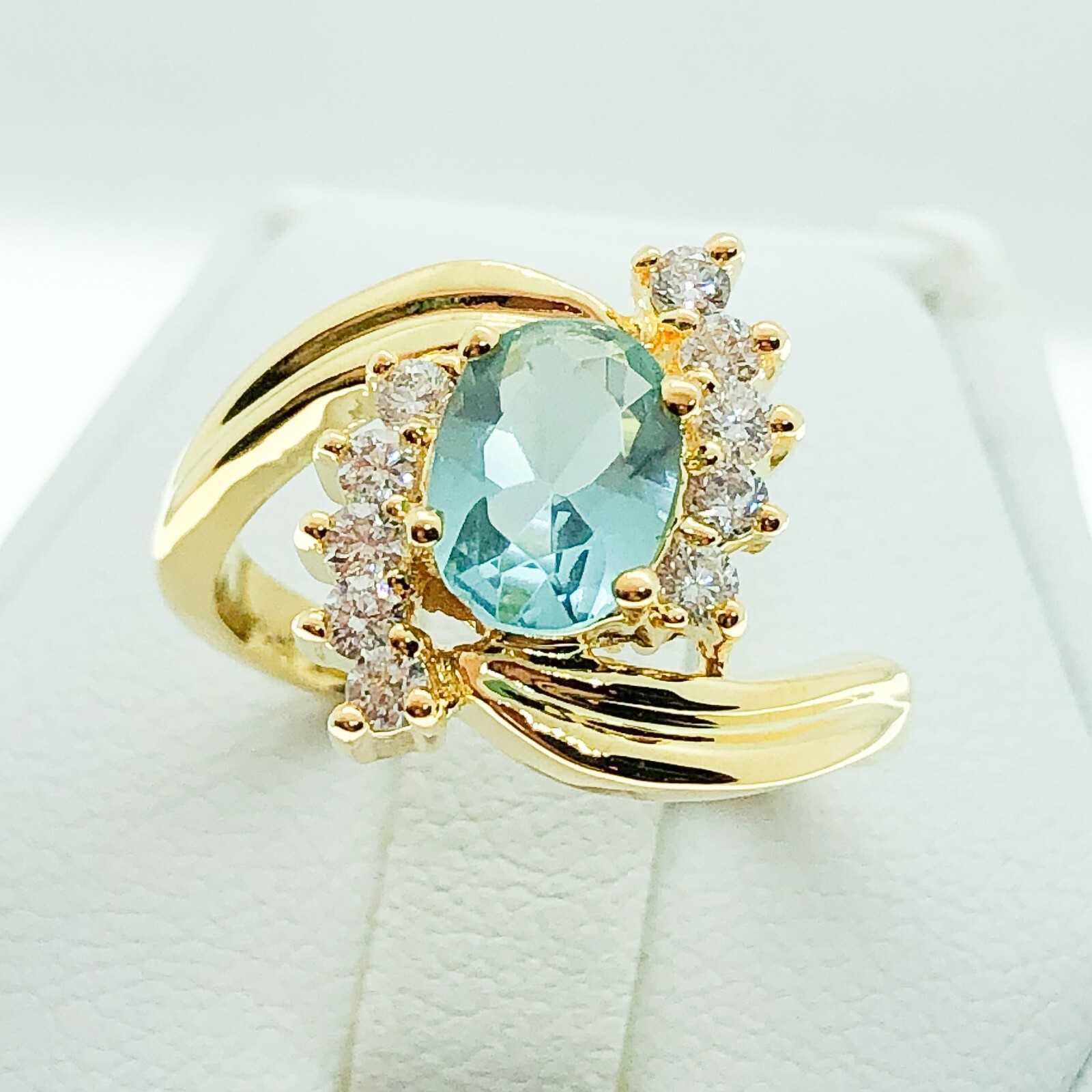 R0472 Women Fashion Jewelry White Yellow Gold Plated Gemstone Cocktail Ring Gift