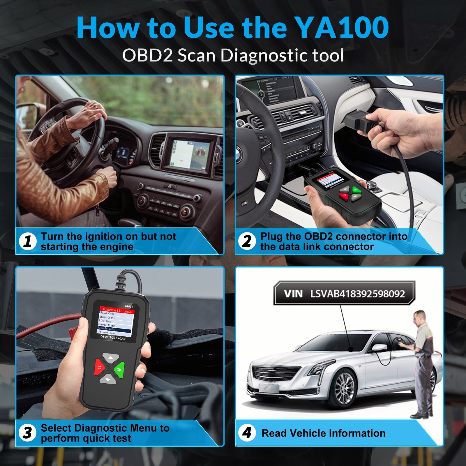 KINGBOLEN YA001 OBD2 Scanner Code Reader Clear Car Check Engine Diagnostic Tool