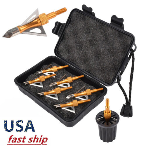 Broadheads 3 Fixed Steel Blade with 1 Broadhead Case +1 Wrench 100 Grain X 6PCS