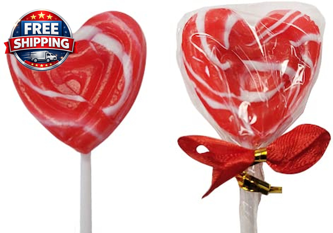 Red Heart Lollipops 8 Count-Individually Wrapped Hard Candy for Parties Strawber
