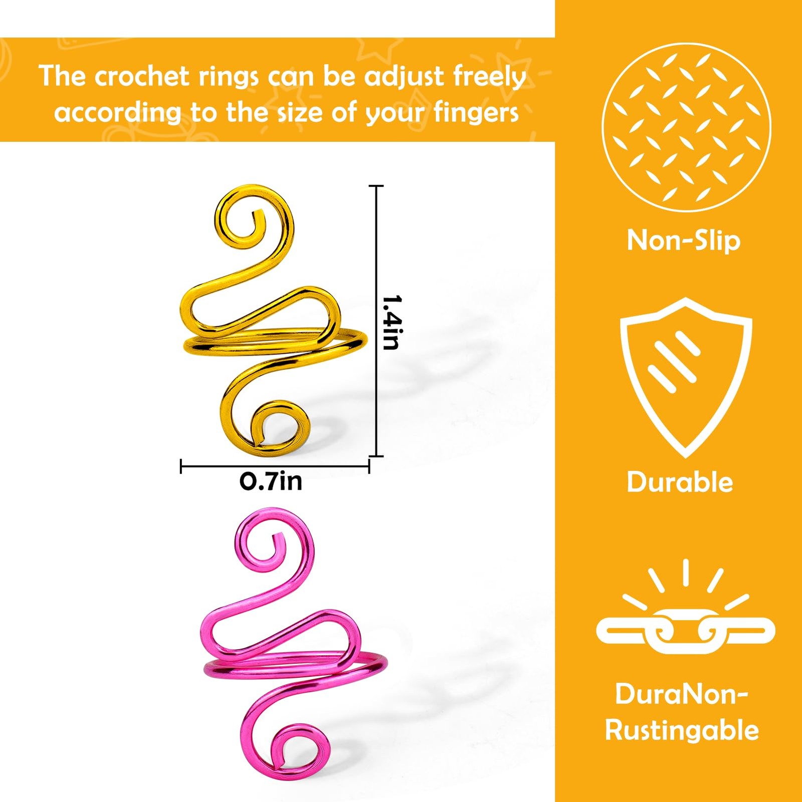Vodolo Crochet Ring,2PCS Gold Adjustable Yarn Tension Ring Adjustable,