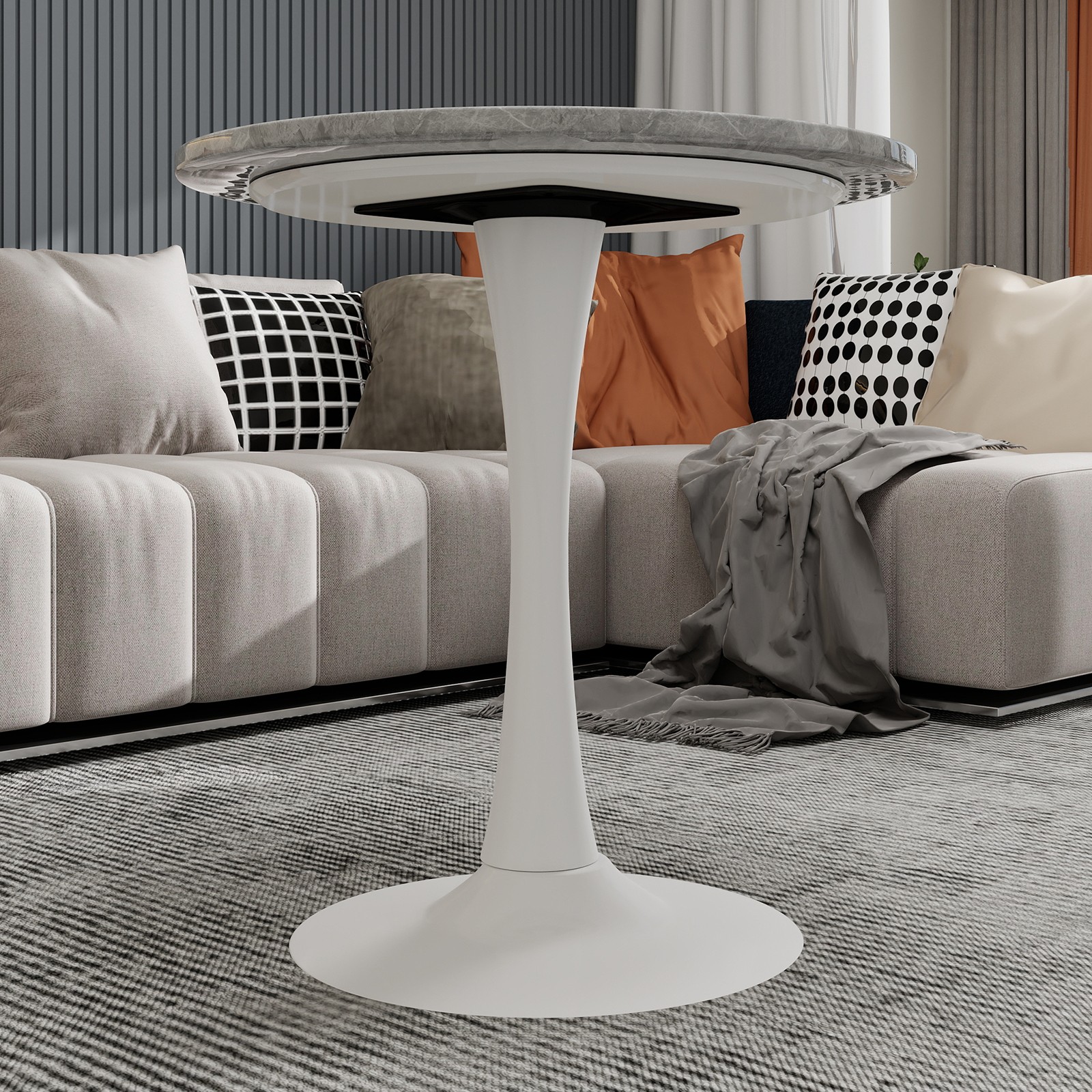 27.6-inch white coffee table, mid-century modern style dining table, suitable