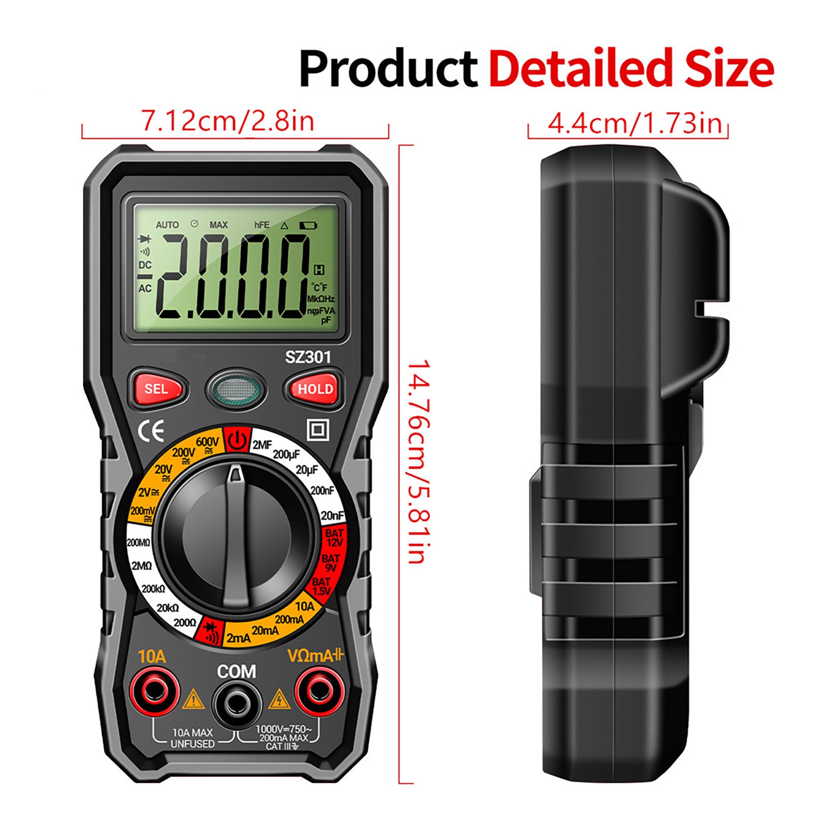 Precision Digital Multimeter 200MΩ Resistance 2000μF Capacitance Diode Test Volt